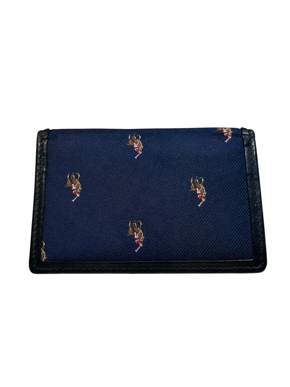 Vintage Polo by Ralph Lauren Blue w/ Ponies & Black Leather Card Case Wallet S
